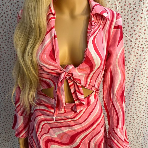 Pink Linen Mini Dress - Picture 3 of 7